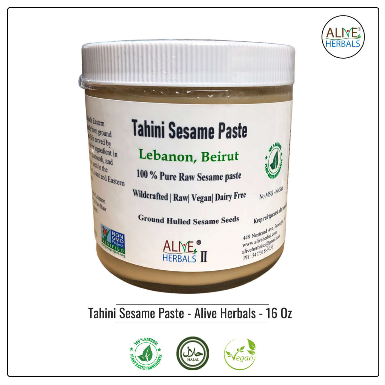 Tahini Sesame Paste - Alive Herbals - Buy at Natural Food Store | Alive Herbals.