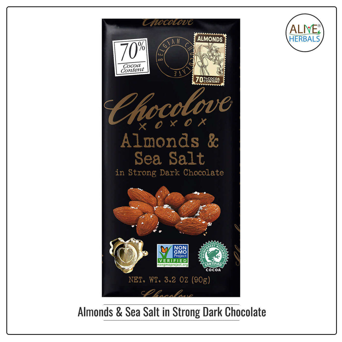 Almonds &amp; Sea Salt in Strong Dark Chocolate - Buy at Natural Food Store | Alive Herbals.