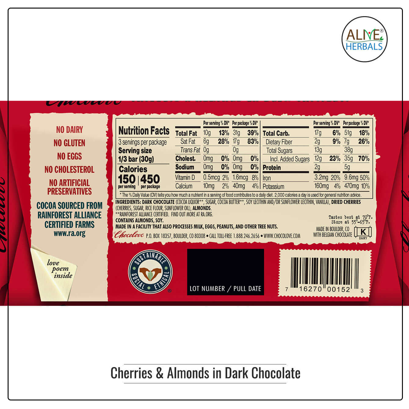 Cherries & Almonds in Dark Chocolate - Buy at Natural Food Store | Alive Herbals.