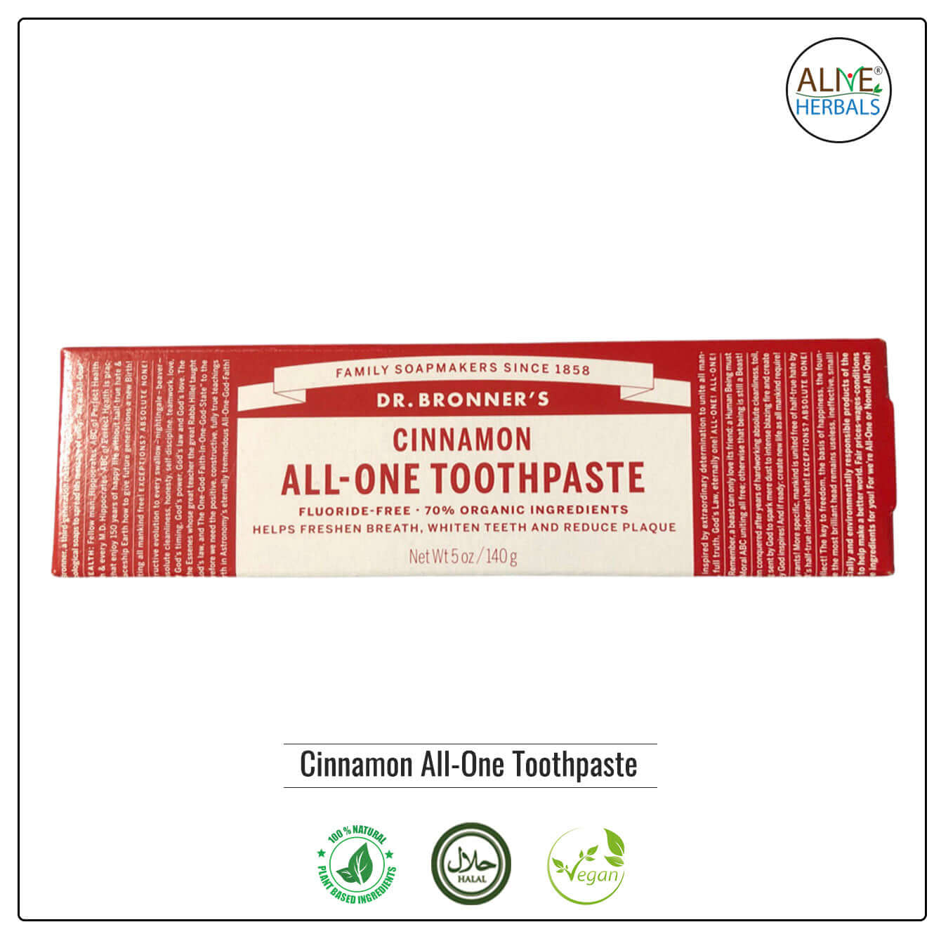 Cinnamon All-One Toothpaste - Buy at Natural Food Store | Alive Herbals.