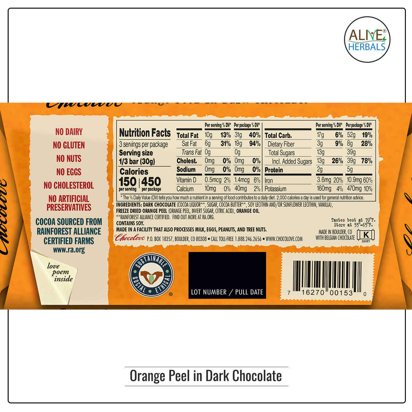 Orange Peel in Dark Chocolate - Buy at Natural Food Store | Alive Herbals.