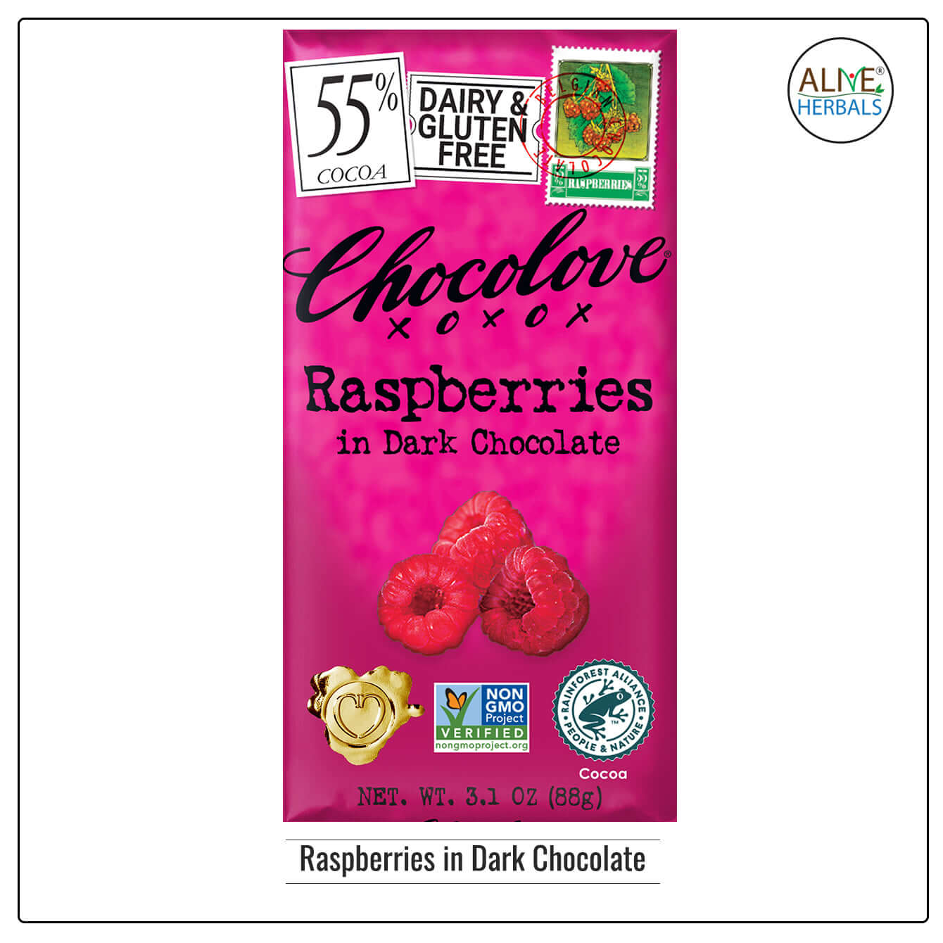 Raspberries in Dark Chocolate - Buy at Natural Food Store | Alive Herbals.