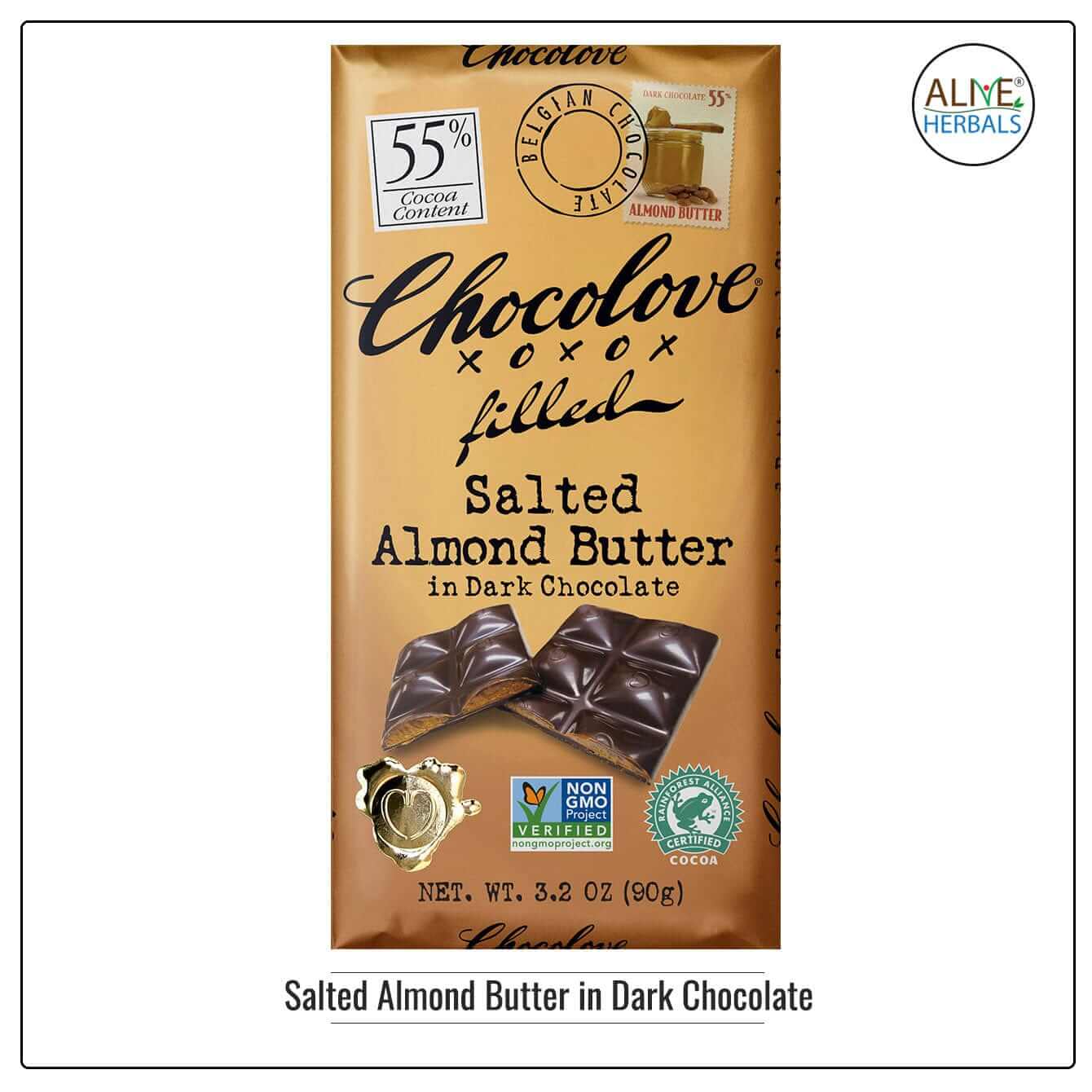Salted Almond Butter in Dark Chocolate - Buy at Natural Food Store | Alive Herbals.