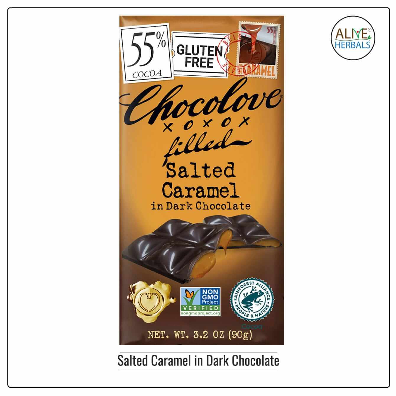 Salted Caramel in Dark Chocolate - Buy at Natural Food Store | Alive Herbals.