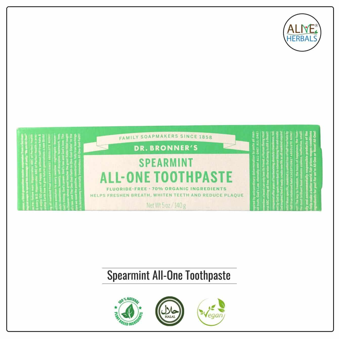 Spearmint All-One Toothpaste - Buy at Natural Food Store | Alive Herbals.